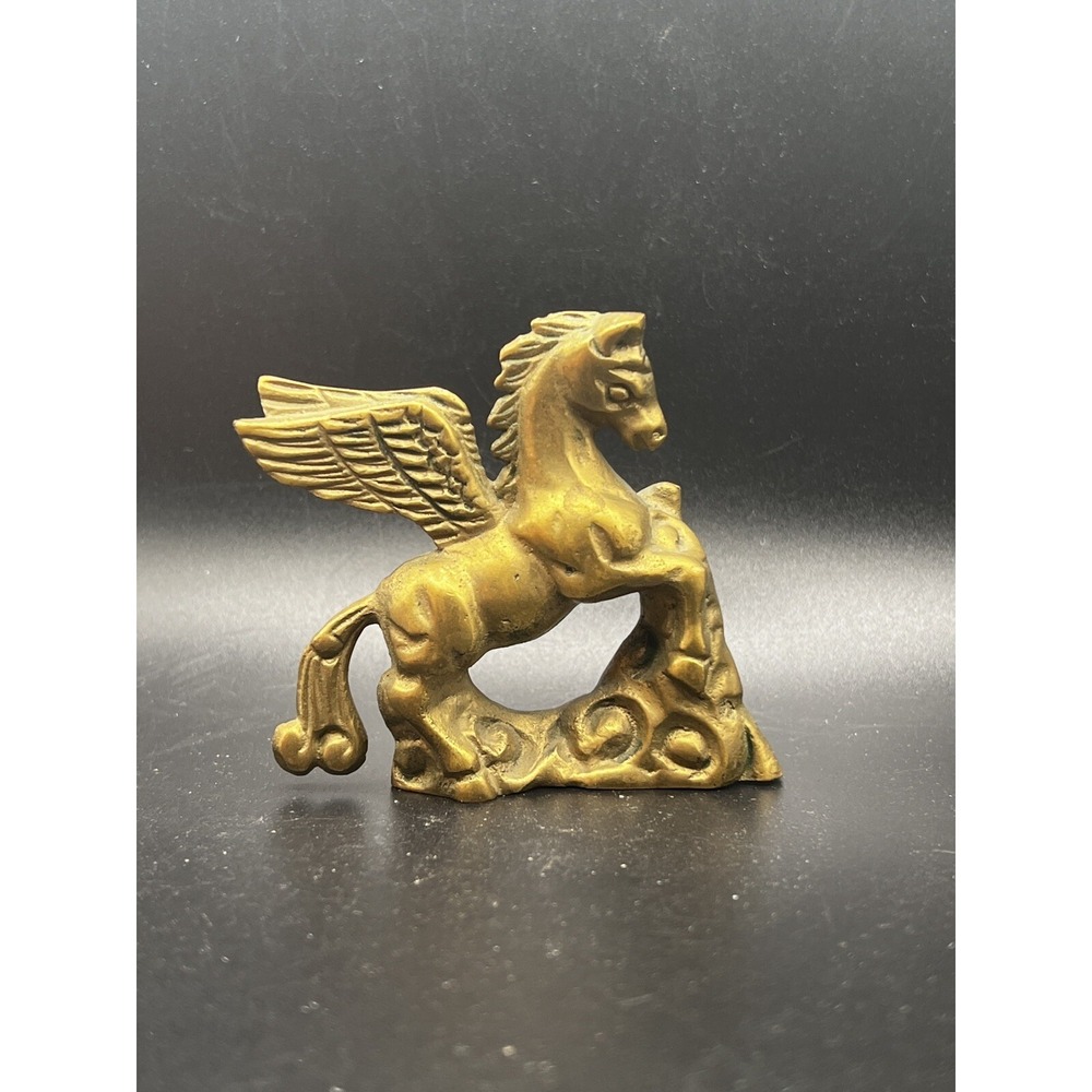 Vintage Solid Brass Pegasus Winged Horse Figurine Statue 3" Small Sweet - Picture 2 of 7